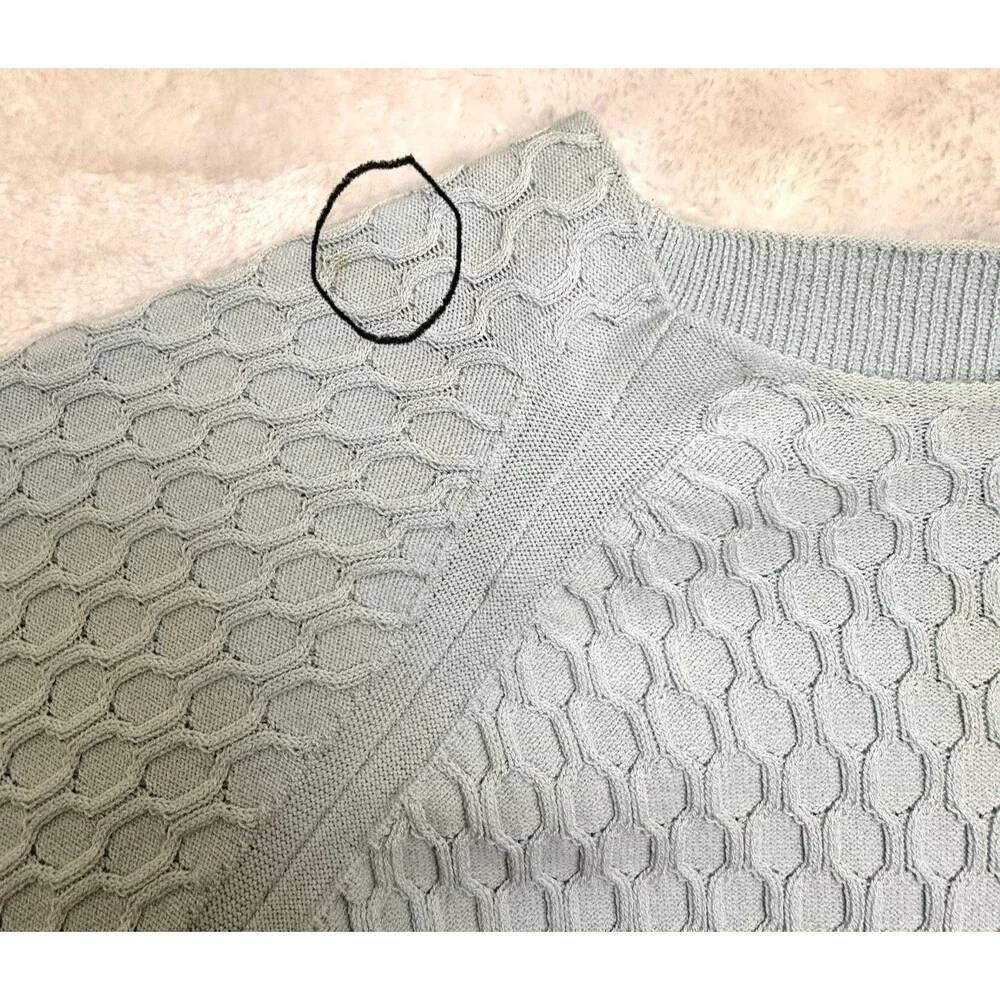 Per Se Women Light Blue Cotton Blend Textured Knit Short Sleeve Sweater Top Sz M
